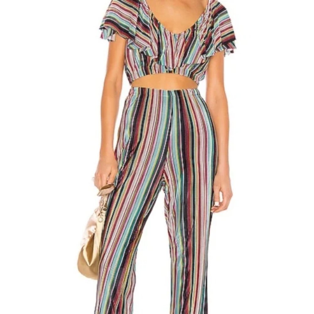 CAMILA COELHO Jaggar Pant AND Crop Top in Multi Color Stripe NEW Set Small